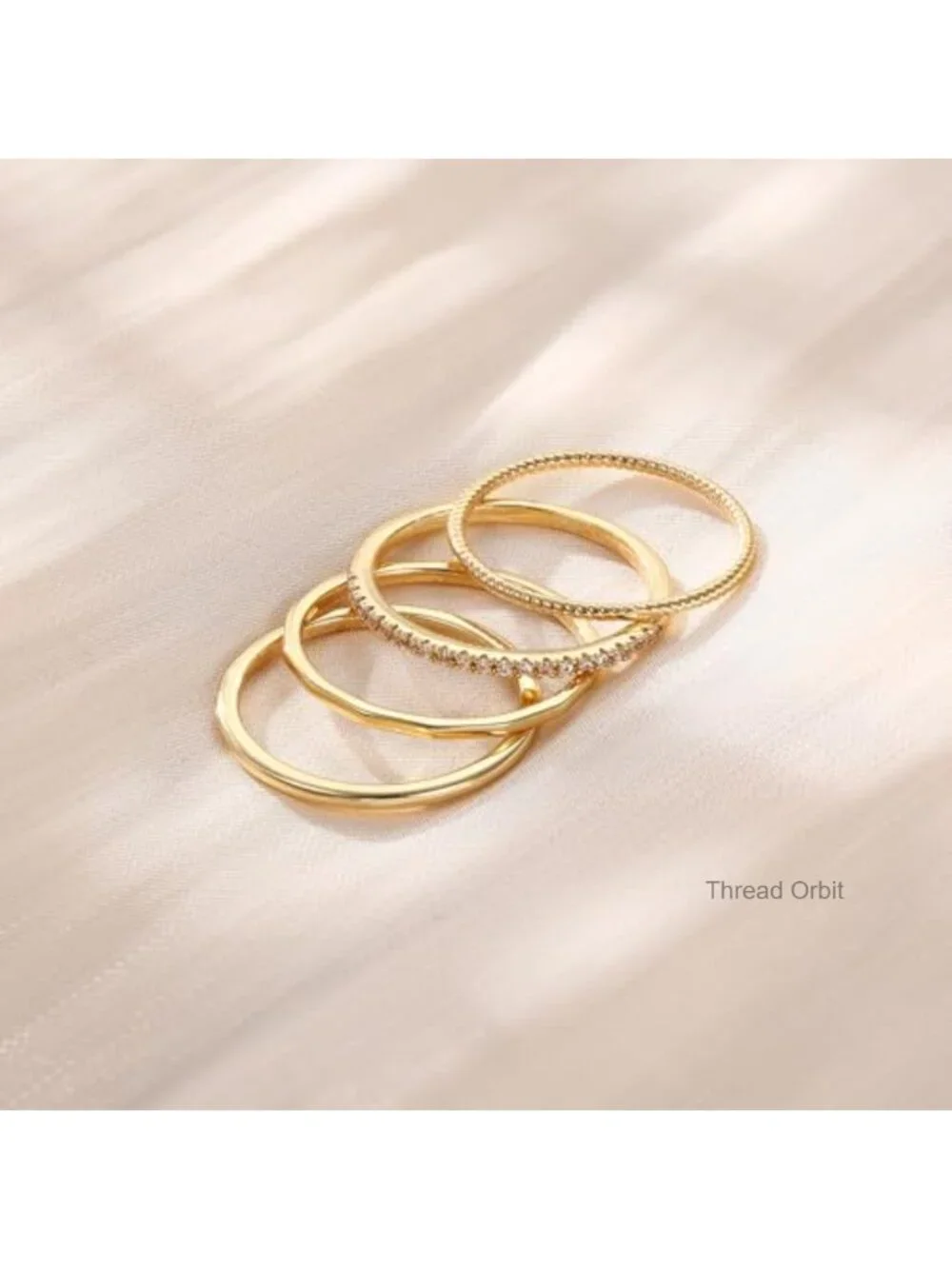 14K Gold Plated Half Cubic Zirconia Stacking Rings Set - Dainty Thin Band